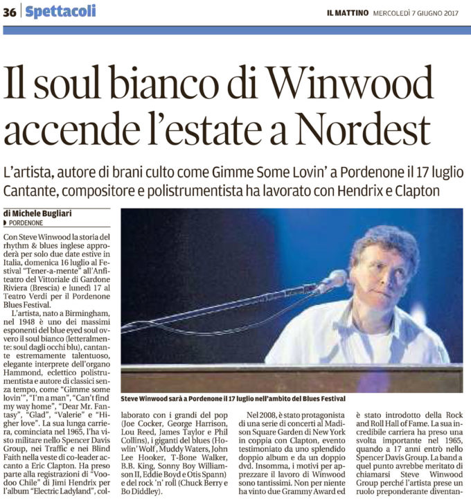 Articolo da "Il Mattino" - IL soul bianco di Winwood